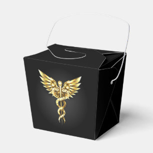 Caja Para Regalos Símbolo Caduceo Poligonal Dorado