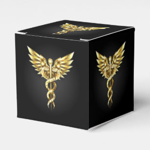 Caja Para Regalos Símbolo Caduceo Poligonal Dorado