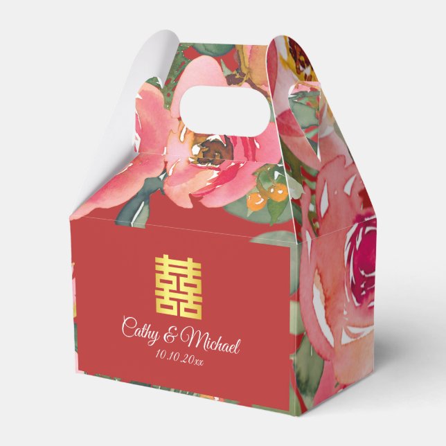 Caja Para Regalos Símbolo de doble felicidad de fondo de flor rosa (Front Side)