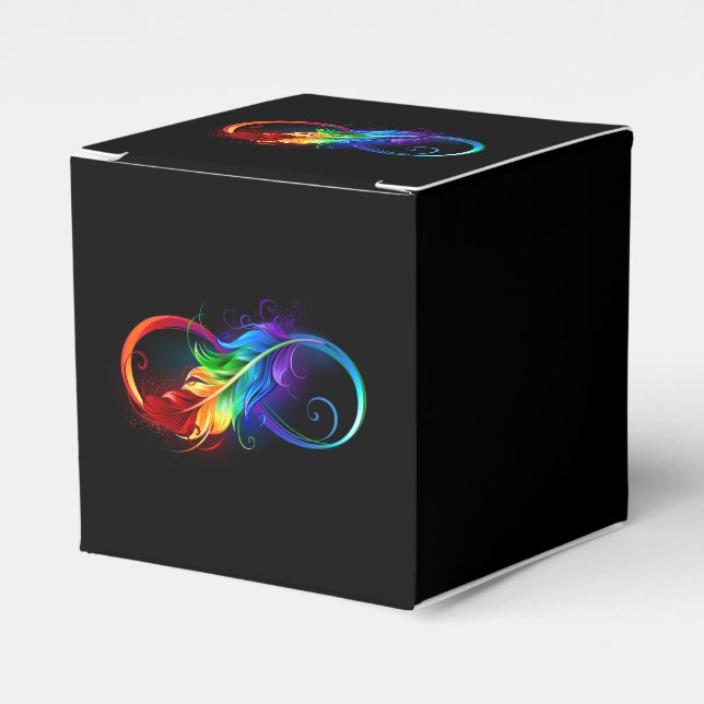 Caja Para Regalos Símbolo infinito con plumas arcoiris (Costado Anverso)