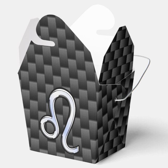 Caja Para Regalos Símbolo Zodiac León Plata Fibra de Carbono Carbón (Abierto)