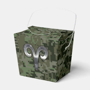 Caja Para Regalos Símbolo zodiaco plateado Camo digital verde