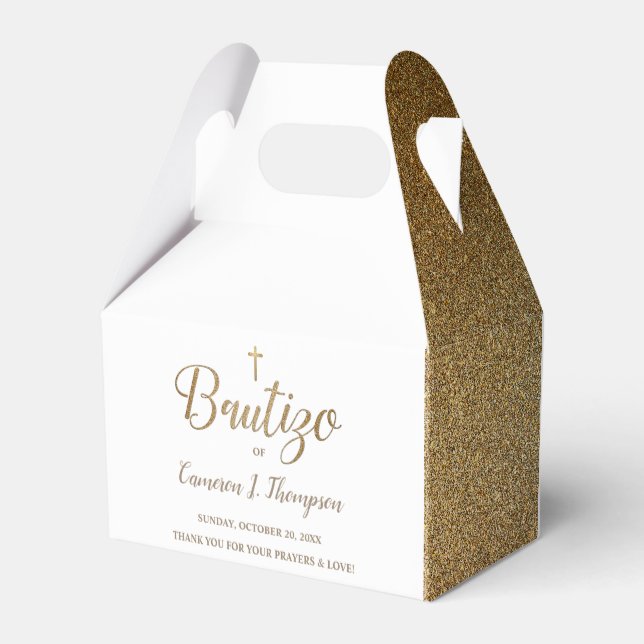 Caja Para Regalos Simple Bautizo Gold Cruz Blanca Español gracias (Reverso)