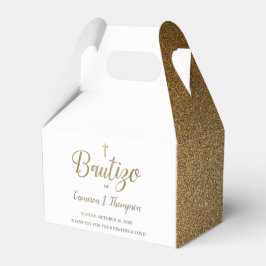 Caja Para Regalos Simple Bautizo Gold Cruz Blanca Español gracias