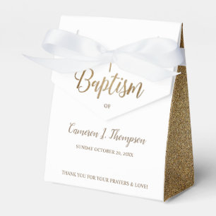 Caja Para Regalos Simple Cruz del Bautismo Blanco Oro Gracias