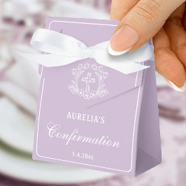 Caja Para Regalos Simple Cruz Floral Lila Confirmación Pequeña Carpa