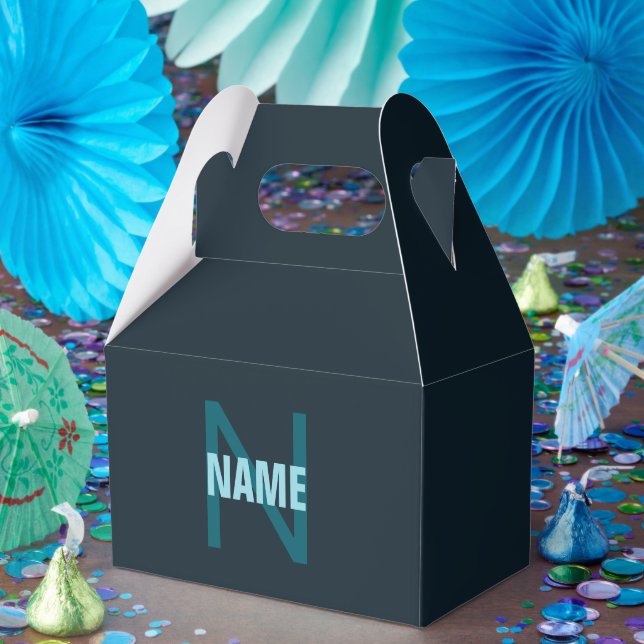 Caja Para Regalos Simple Monograma De Nombre Personalizable En Negri (Fiesta)