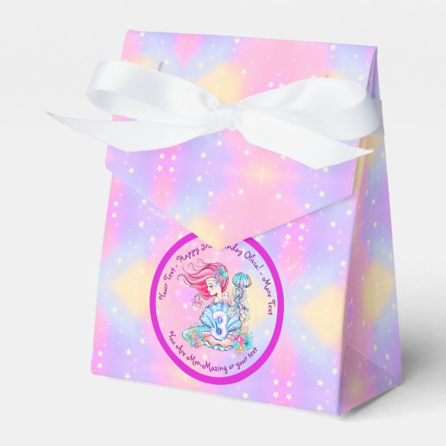 Caja Para Regalos Sirena 3er cumpleaños Cambio Editar Texto Personal (Front Side)