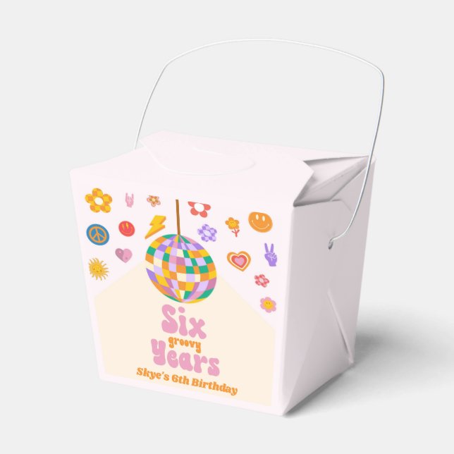 Caja Para Regalos Six Groovy Years Disco Ball 6ª fiesta de cumpleaño (Front Side)