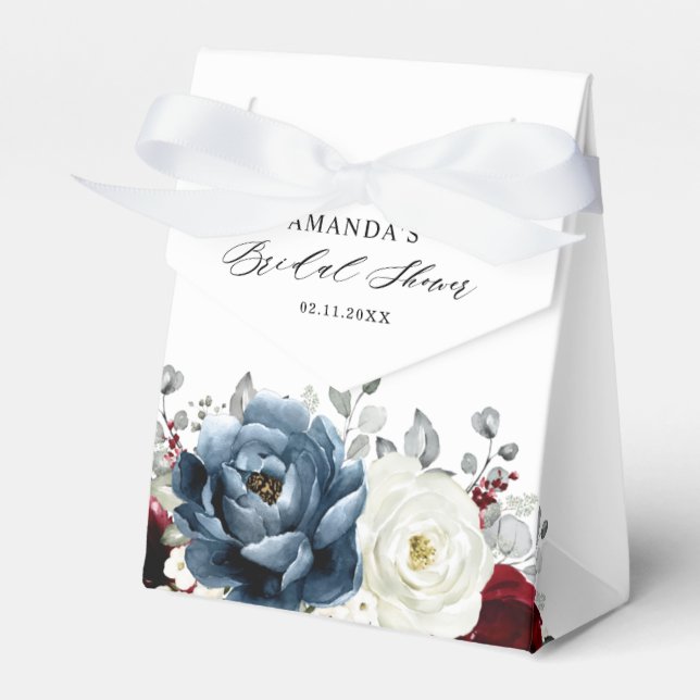 Caja Para Regalos Slate Blue Burgundy White Ivory Boho Bridal Shower (Front Side)