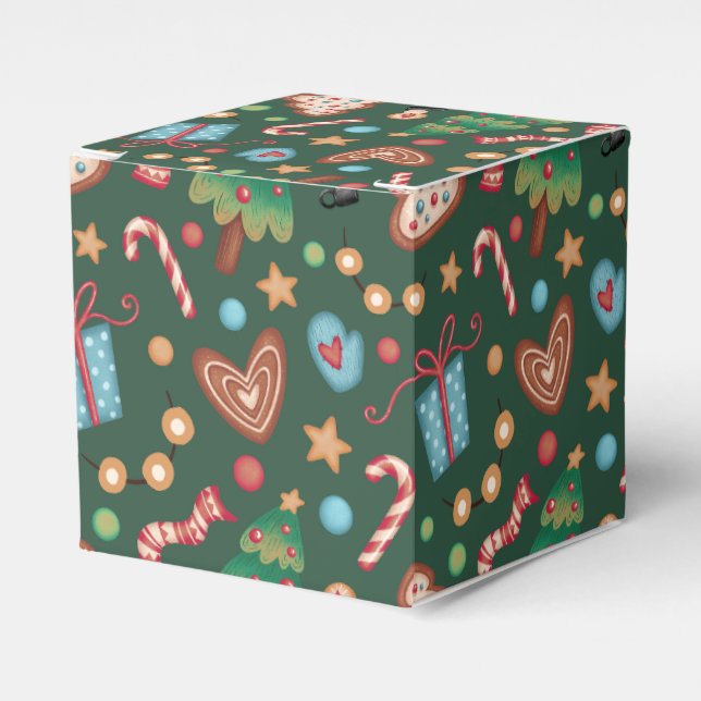 Caja Para Regalos Small Party Favor Gift Box Green Christmas Pattern (Costado Anverso)