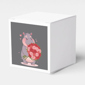 Caja Para Regalos Smiling cartoon hippo holding a huge bouquet