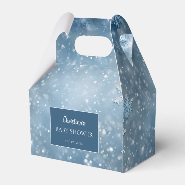 Caja Para Regalos Snowflake Winter Wonderland Baby Shower Blue (Front Side)