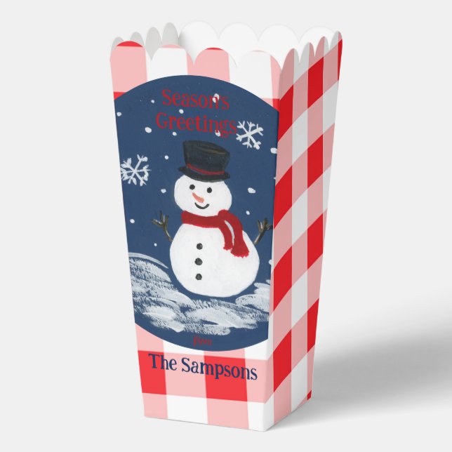 Caja Para Regalos Snowman Red Check PERSONALIZA Cookie Popcorn Box (Anverso)