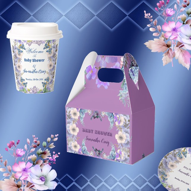 Caja Para Regalos Soft Pastel Blue Blooms Purple Lilac Baby Shower (Soft Pastel Blue Blooms Purple Lilac Baby Shower Favor Box)