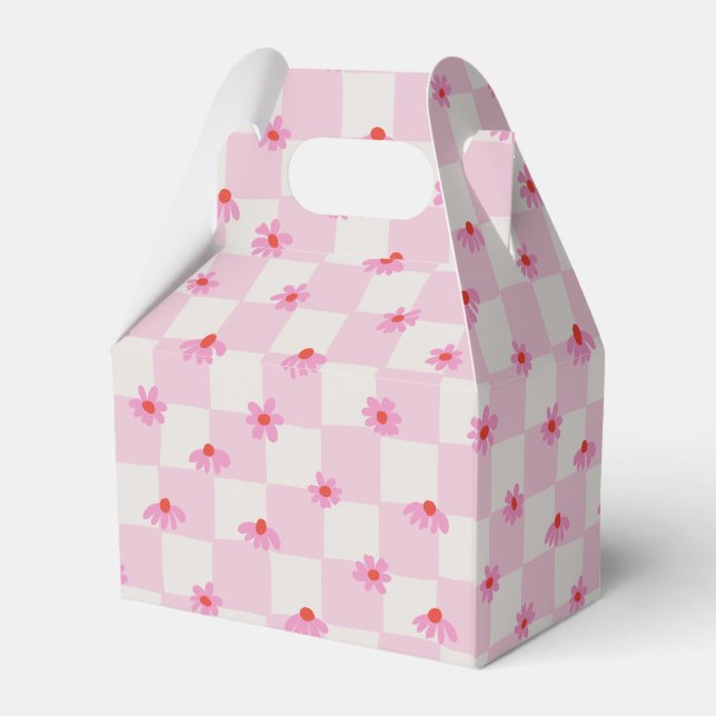 Caja Para Regalos Soft Pink Daisy Checkerboard Floral Pattern (Reverso)