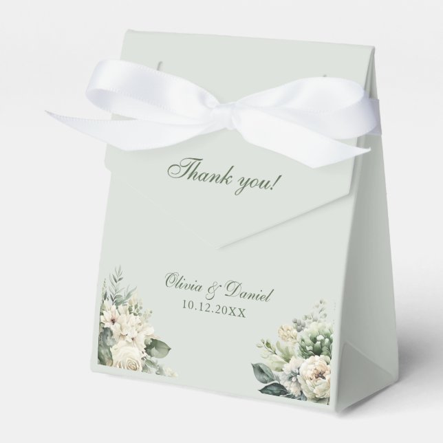 Caja Para Regalos Soft Sage Green Floral Wedding Favor Box (Front Side)