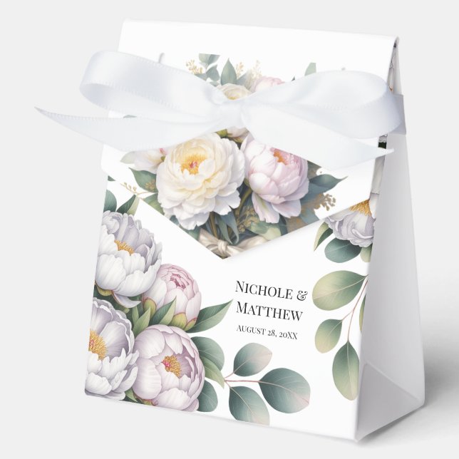 Caja Para Regalos Soft White Peony with Eucalyptus Leaves Wedding (Anverso)
