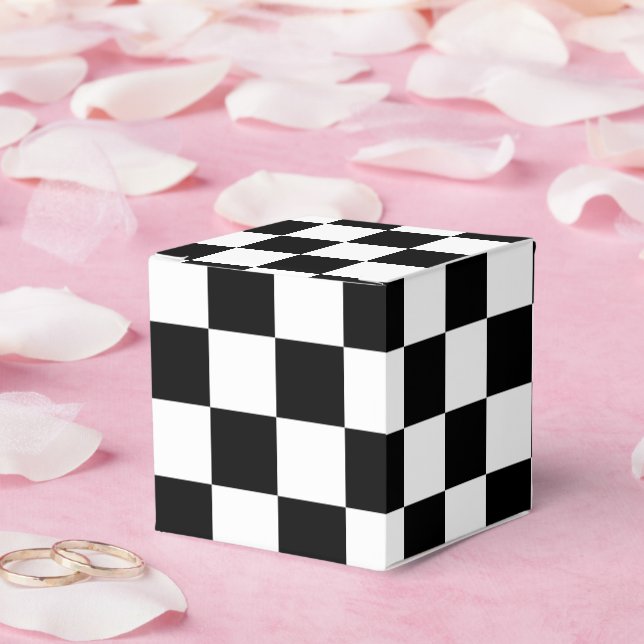 Caja Para Regalos Solid Black with White Square Pattern Classic (Boda)