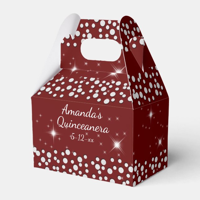 Caja Para Regalos Sparkle Stars Silver Dots Red Quinceanera (Front Side)