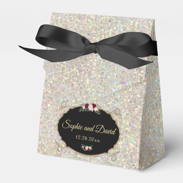 Caja Para Regalos Sparkles Gold Sequins Boda floral (Front Side)
