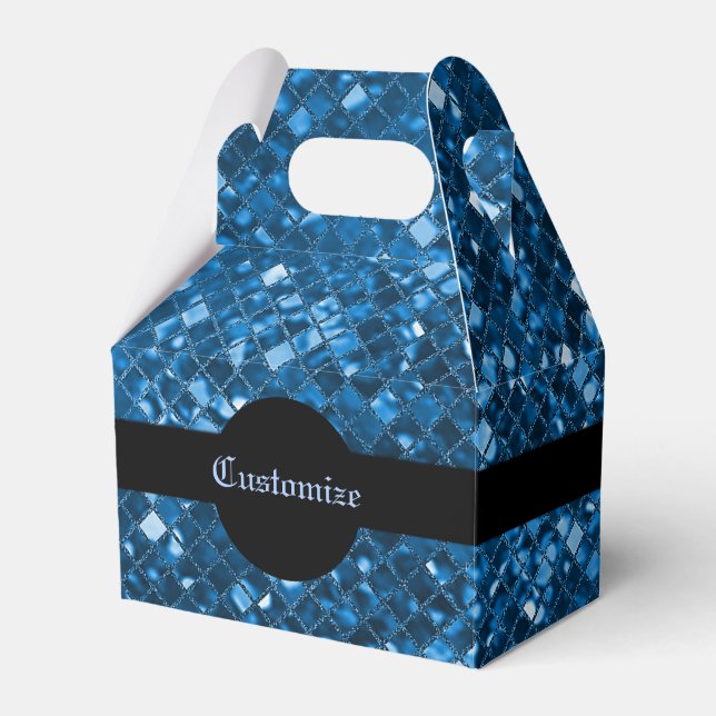 Caja Para Regalos Sparkling Blue Mosaic Pattern Gable Favor Box (Front Side)