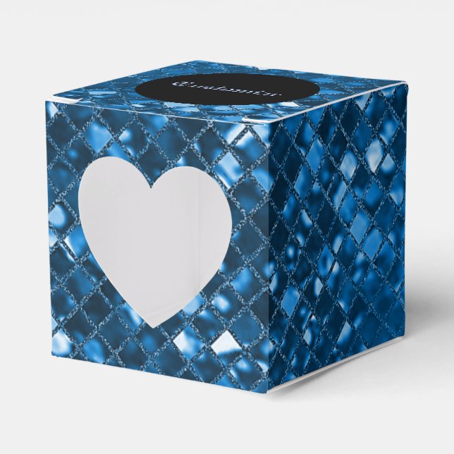 Caja Para Regalos Sparkling Blue Mosaic Pattern Heart Favor Box (Anverso)