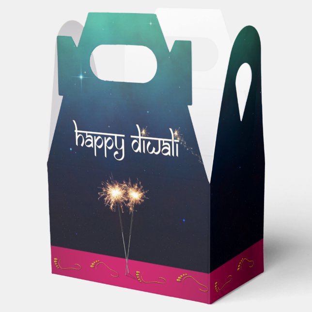 Caja Para Regalos Sparkling Happy Diwali - Favorito Box Gable (Abierto)