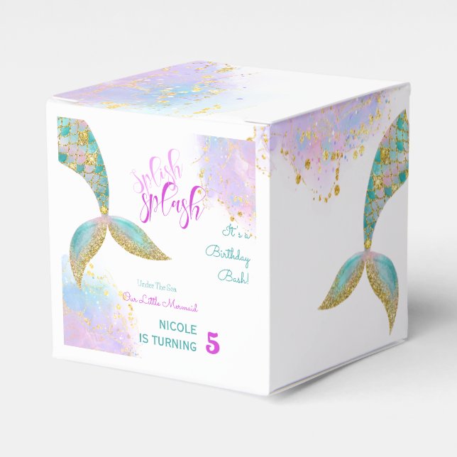 Caja Para Regalos Splish splash mermaid cumpleaños bash (Costado Anverso)