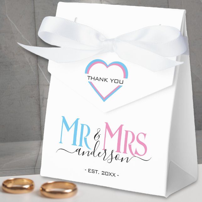 Caja Para Regalos Sr. y Sra. Newlyw Wedding Favor Gracias (pink and blue mr and mrs thank you wedding favor box)