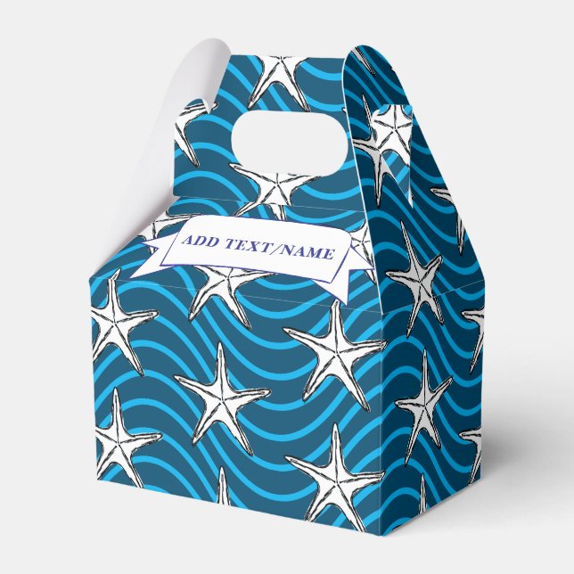 Caja Para Regalos Starfish Sketch Blue Wave Patterns Nombre personal (Front Side)