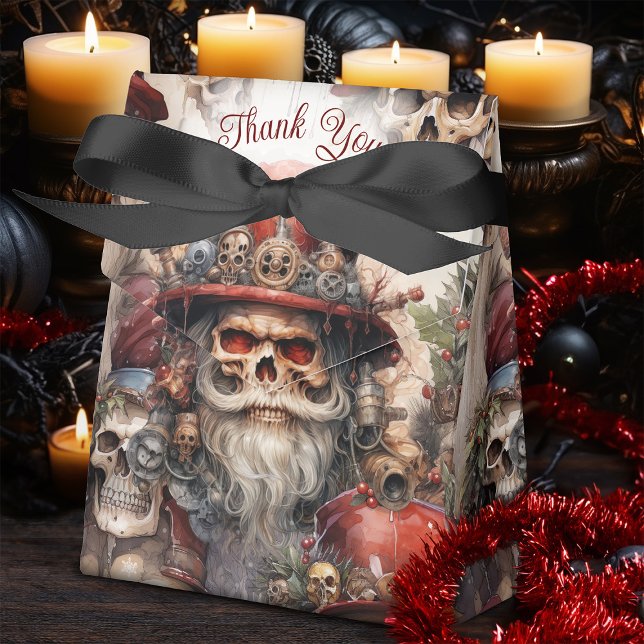 Caja Para Regalos Steampunk Santa Skull Red Top Hat Gothmas Gótico (Stir up some santa fun with this Steampunk Santa Favor Box, perfect if you love a bit of the Spooky!)