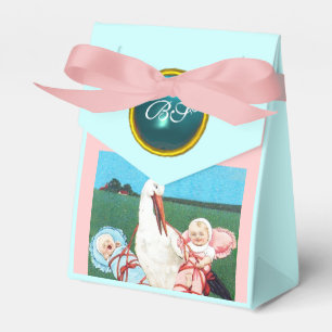 CAJA PARA REGALOS STORIN TWIN BABY SHOWER BLUE GEM STONE MONOGRAM