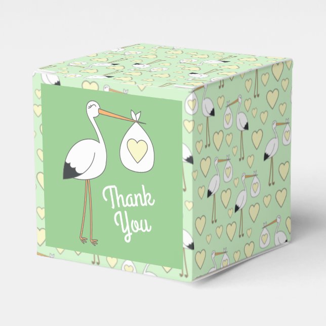 Caja Para Regalos Stork Baby Shower Green Gender Neutral (Costado Anverso)