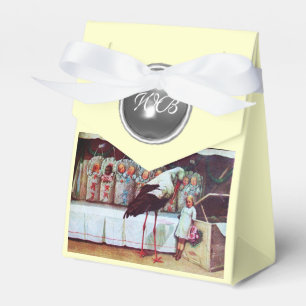 CAJA PARA REGALOS STORK TWIN BABY SHOWER WHITE GEM MONOGRAM