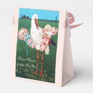 CAJA PARA REGALOS STORK TWIN BEBÉ CHICA DUCHA PINK GEM MONOGRAM
