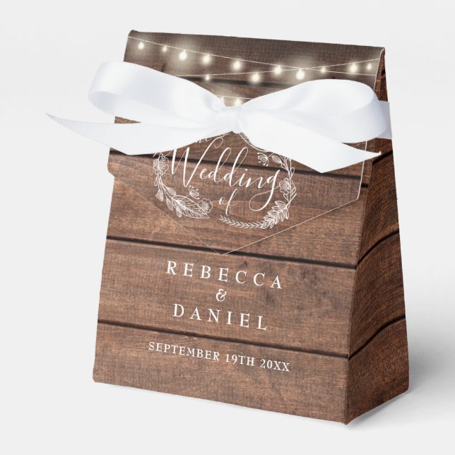 Caja Para Regalos String Luces Floral Rustic Wood Boda (Front Side)