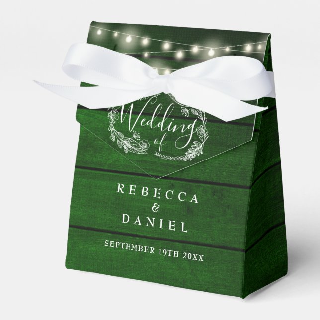 Caja Para Regalos String Luces Green Wood Floral Rustic Boda (Front Side)