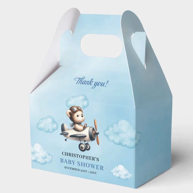 Caja Para Regalos Stylish Blue Brown Teddy Bear Pilot Baby Shower  (Stylish Blue Brown Teddy Bear Pilot Baby Shower Favor Box

)