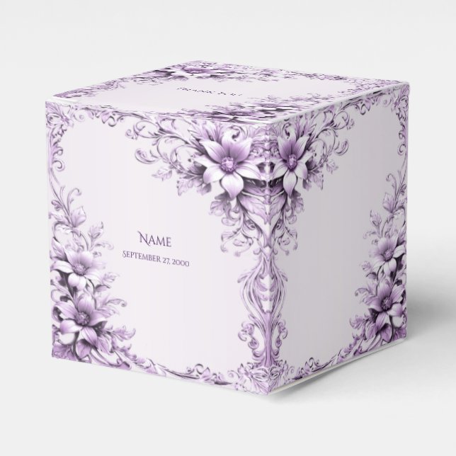 Caja Para Regalos Stylish Purple Flowers Favor Box (Costado Anverso)