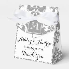 Caja Para Regalos Su monograma, patrón de Damasco gris 2