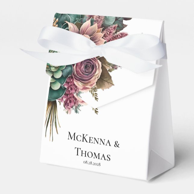 Caja Para Regalos Suculento Boda Rosa y Verde Peony (Front Side)