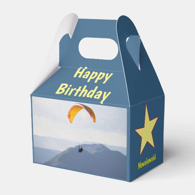 Caja Para Regalos Suiza Parapente Volando Naranja Fun cumpleaños (Reverso)