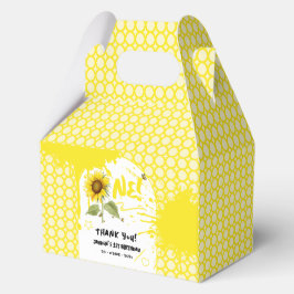 Caja Para Regalos Sunflower acuarela con mariposas Primer cumpleaños