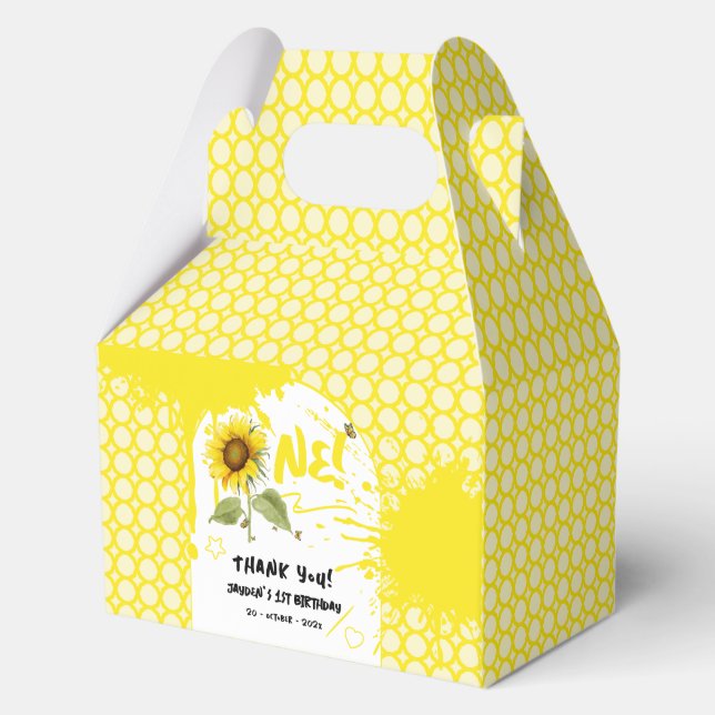 Caja Para Regalos Sunflower acuarela con mariposas Primer cumpleaños (Anverso)