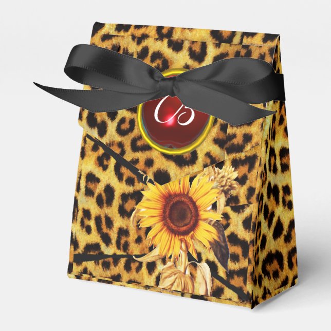 CAJA PARA REGALOS SUNFLOWER , LEOPARD FUR BOW FIESTA MONOGRAM (Front Side)