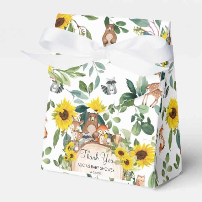 Caja Para Regalos Sunflower Woodland Animals Baby Shower Gracias (Front Side)