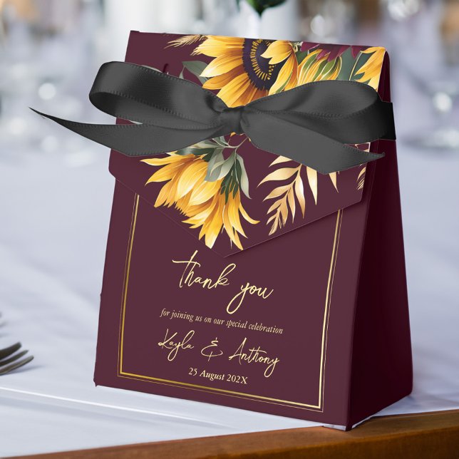Caja Para Regalos Sunflowers otoño verano boda burgundy (Sunflower wedding favors burgundy favor box fall summer wedding sunflower themed favor box)