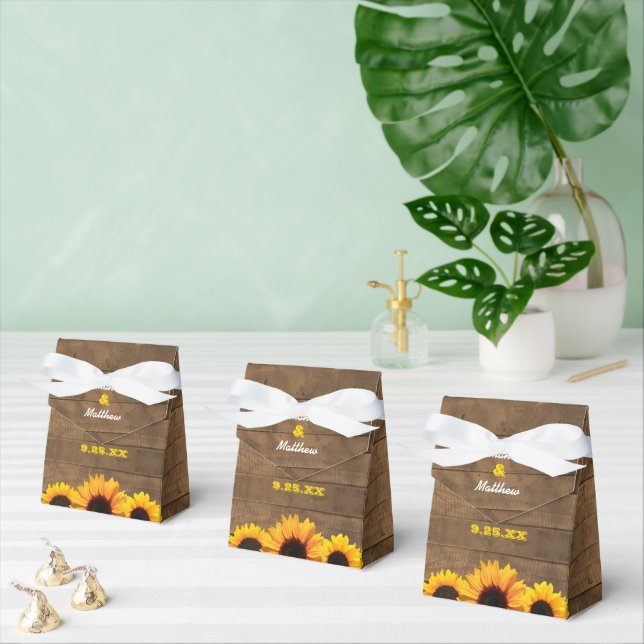 Caja Para Regalos Sunflowers y Rustic Wood Wedding Favor Box (Múltiple)