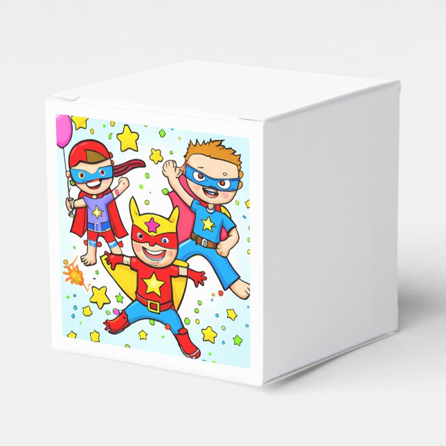 Caja Para Regalos Super Hero Kids Cuadrado Casilla de Favor de la Fi (Costado Anverso)